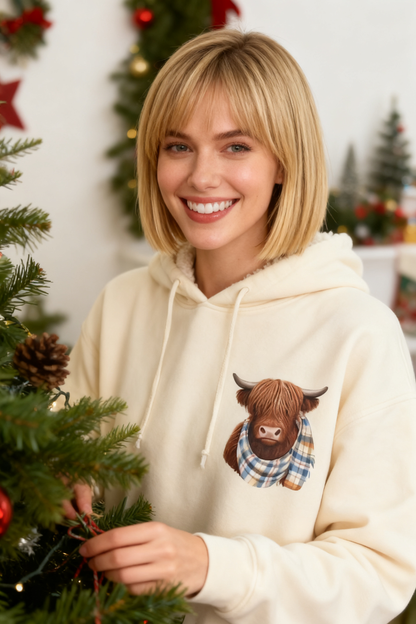 🎄🎅Weihnachtsverkauf 50% Rabatt!!🎁Niedlicher Hochlandrind Fleece-gefütterter Kapuzenpullover🦬