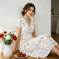 🌺👗Damenkleid mit V-Ausschnitt, Blumenmuster und gedrehter Taille
