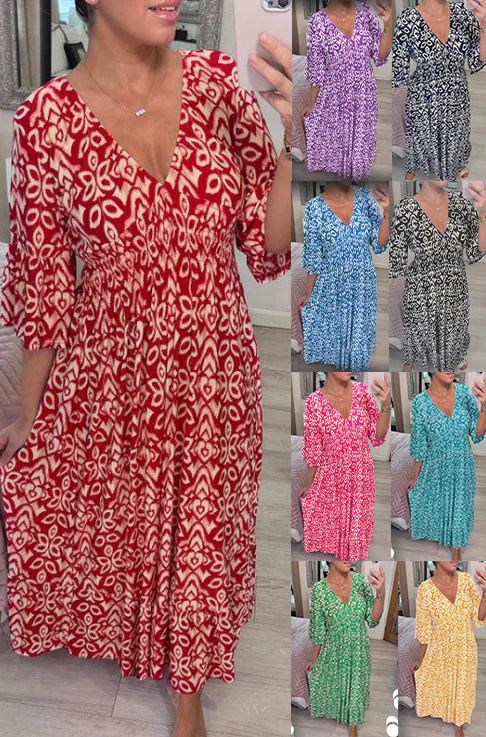 🔥Heiss 50% Rabatt🔥Lässiges V-Ausschnitt Blumenkleid