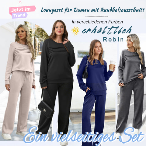 🔥Letzter Tag 60% Rabatt✨Loungeset für Damen: Top mit Rundhalsausschnitt & Hose mit Kordelzug