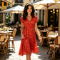 🌺👗Damenkleid mit V-Ausschnitt, Blumenmuster und gedrehter Taille