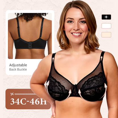 ⏳WÖCHENTLICHE MARKENAKTION 70% RABATT!🖤 Damen‑Meerjungfrau‑Schuppen Spitzen‑Minimizer‑BH, Vollschale, breite Seitenbänder, verstellbare Träger