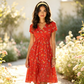 🌺👗Damenkleid mit V-Ausschnitt, Blumenmuster und gedrehter Taille