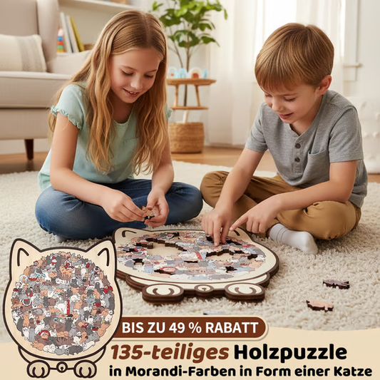 🎅Weihnachtsverkauf 49% Rabatt🐱135-Stk. Morandi-farbiges Katzenpuzzle aus Holz🎁