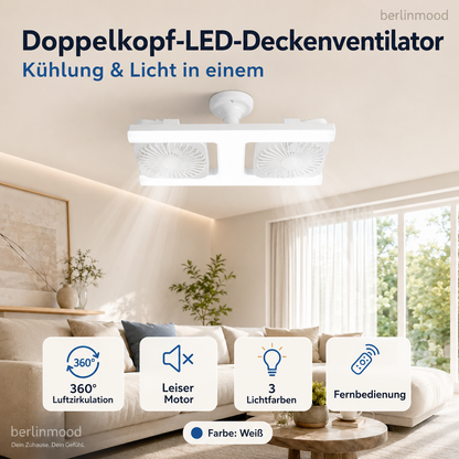 💥Letzter Tag Sonderangebot: 49 % Rabatt✨Deckenventilator mit Doppelkopf und LED-Licht – modernes Design mit Fernbedienung für Wohnzimmer & Schlafzimmer