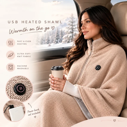 🔥Weihnachts-Sale: 50 % Rabatt ❄️Tragbarer USB-beheizter Shawl, weiche Reißverschluss-Heizdecke, elektrischer Wärmeumhang für den Winter