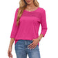 💕Letzter Tag 50 % Rabatt👚Damen T-Shirt mit Faltendetails und 3/4-Ärmeln im lässigen Stil🌞