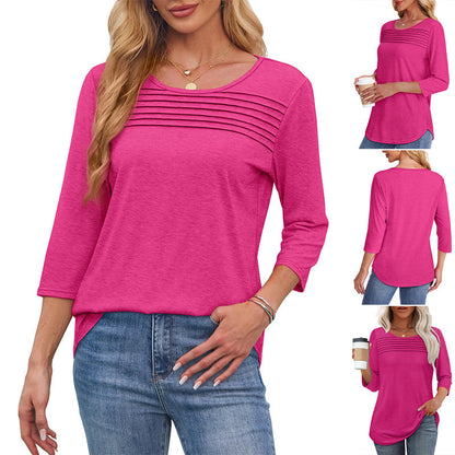 💕Letzter Tag 50 % Rabatt👚Damen T-Shirt mit Faltendetails und 3/4-Ärmeln im lässigen Stil🌞