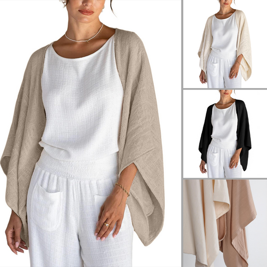 💖Sonderpreis €17.99🔥Letzte 3 Stunden!!💝Damen-Leinen-Cardigan——3/4 Ärmel, offene Front, lockerer Überwurf, leichter Bolero