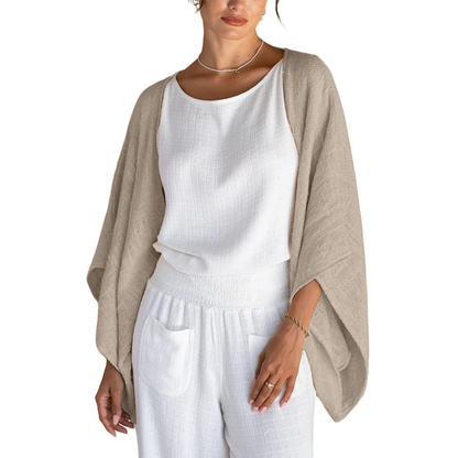 💖Sonderpreis €17.99🔥Letzte 3 Stunden!!💝Damen-Leinen-Cardigan——3/4 Ärmel, offene Front, lockerer Überwurf, leichter Bolero