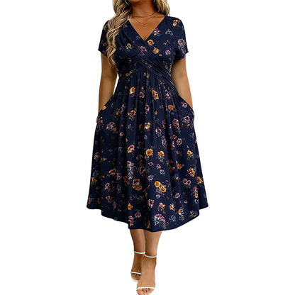 🎅 WEIHNACHTS-HOT-SALE 💞 50 % RABATT ! 💃Damenkleid mit V-Ausschnitt, Blumenmuster und gedrehter Taille